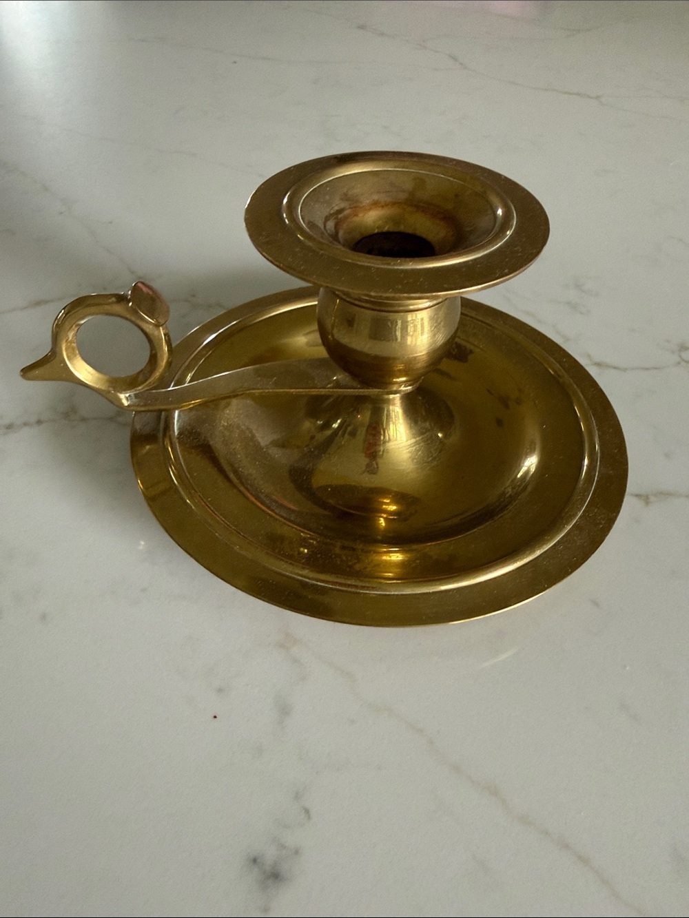 Vintage Solid Brass Chamberstick Candle Holder Made in India Finger Loop 6.5”
